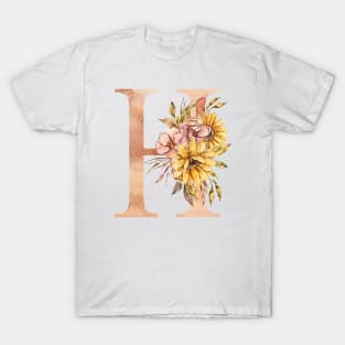 Watercolor sunflower bouquet monogram letter H T-Shirt